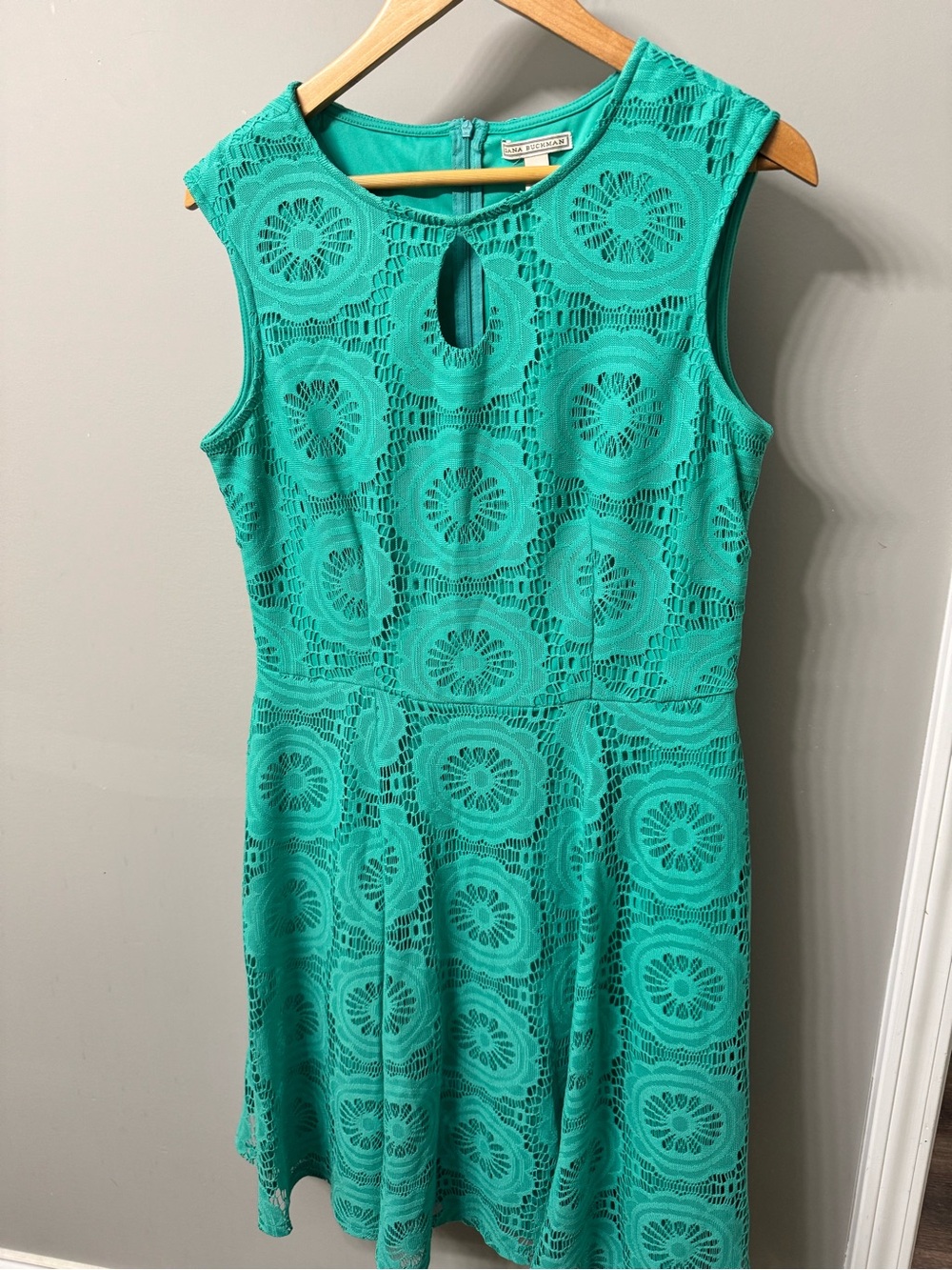 Dana Buchman Teal Lace Keyhole Fit-and-Flare Dress